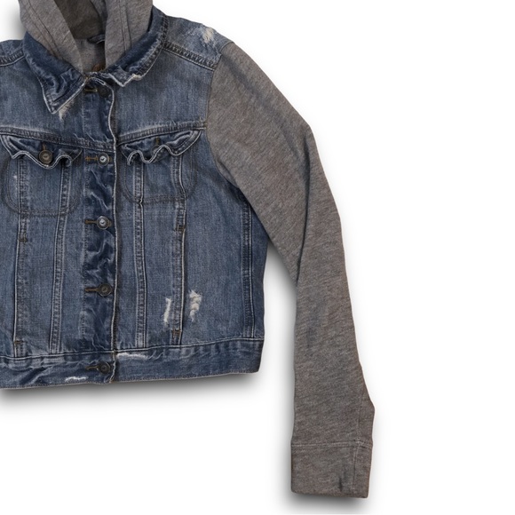 Kids Boys Hollister Light Blue Denim Jean Gray Sweatshirt Hoodie Jacket - Picture 6 of 10